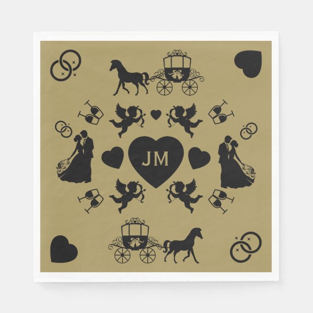 Guardanapo De Papel Casamento Romântico De Cavalo E Carrinho (Frente)