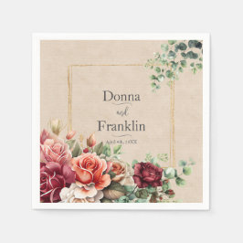 Guardanapo De Papel Casamento Romântico de Eucalyptus Rosa Floral