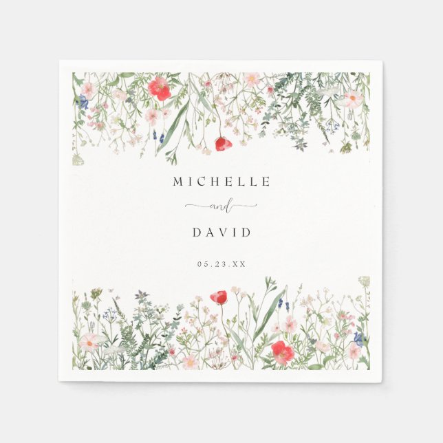 Guardanapo De Papel Casamento Romântico de Flores Selvagens (Frente)