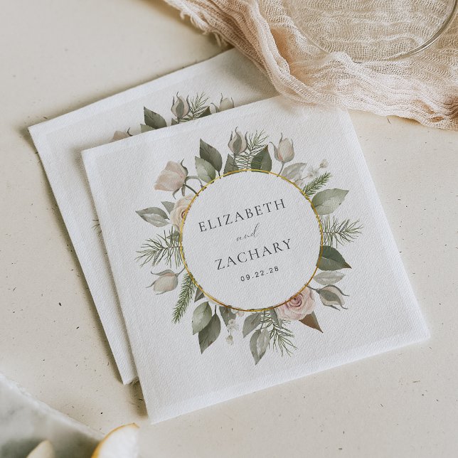 Guardanapo De Papel Casamento Romântico de Ivory Floral Wreath (Criador carregado)