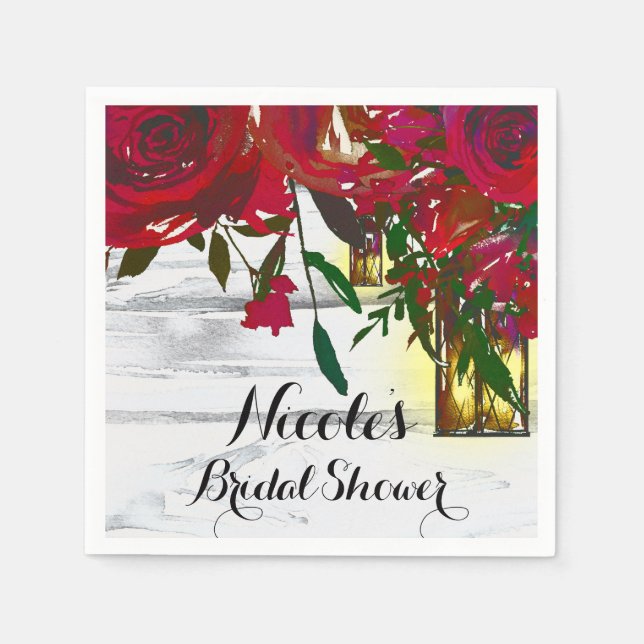 Guardanapo De Papel Casamento Romântico de Rosas e Lanternas Vermelhas (Frente)