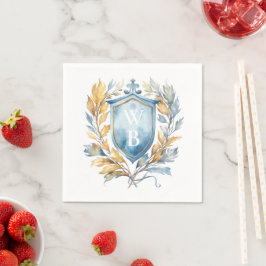 Guardanapo De Papel Casamento Romântico do Monograma Azul Clássico