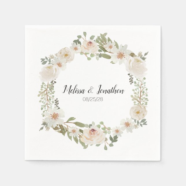 Guardanapo De Papel Casamento Romântico Elegante Branco Napkins (Frente)