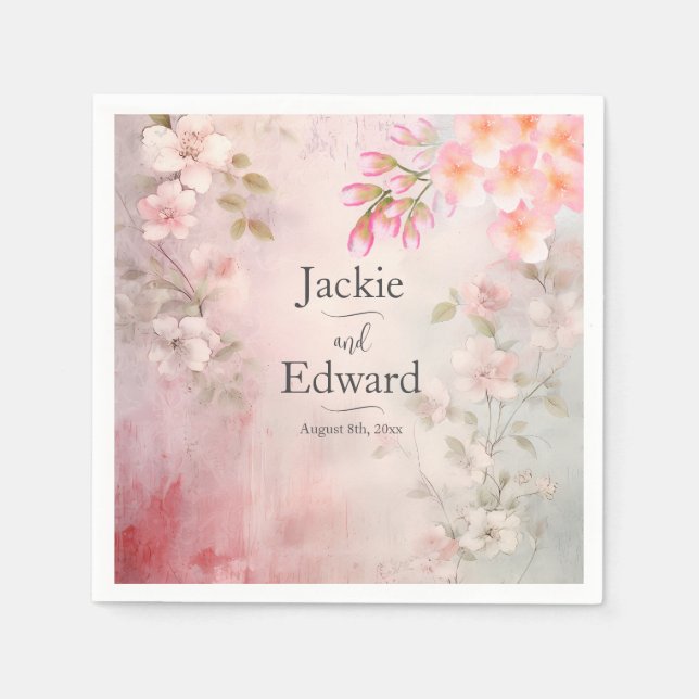 Guardanapo De Papel Casamento Romântico Floral Rosa (Frente)