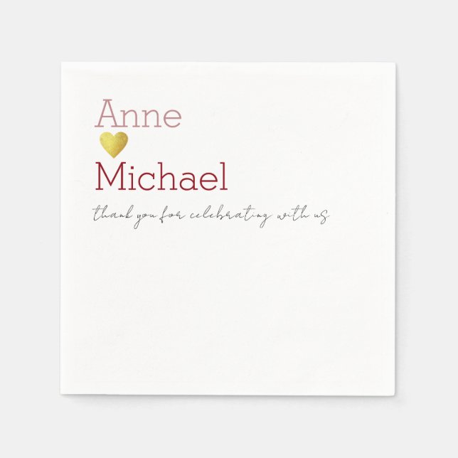 Guardanapo De Papel Casamento Romântico Simples Napkins com Nome (Frente)