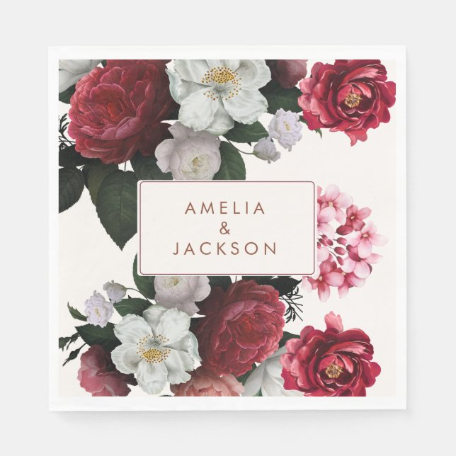 Guardanapo De Papel Casamento Romântico Vermelho e cobre (Frente)
