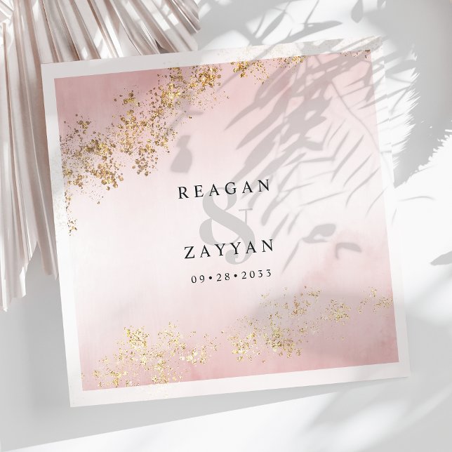 Guardanapo De Papel Casamento Rosa Bege e Dourado (Criador carregado)