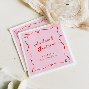 Guardanapo De Papel Casamento Rosa e Vermelho Desenhado Mão Branca