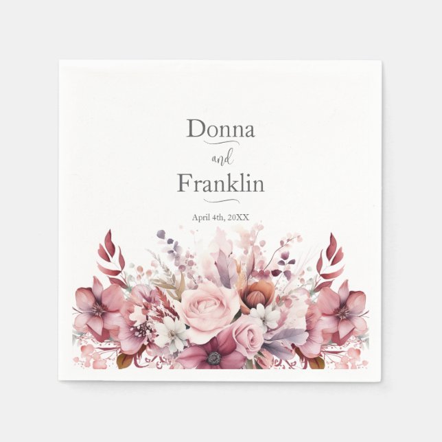 Guardanapo De Papel Casamento Rosa-Rosa Moderno (Frente)