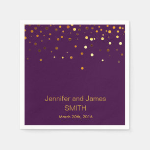 Guardanapo De Papel Casamento Roxo Personalizado Confetti Dourada Lite