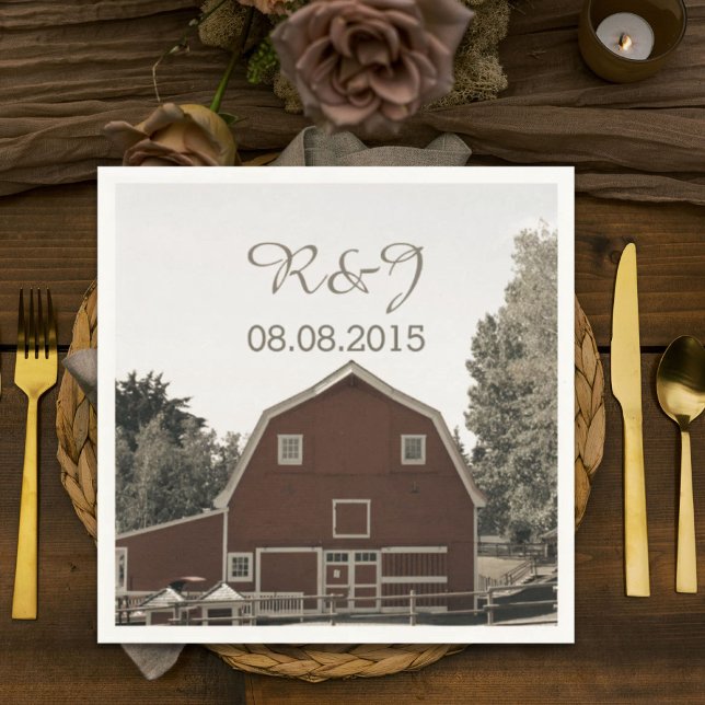 Guardanapo De Papel casamento ruivo do casarão vermelho do celeiro (rustic country wedding red barn wedding favor napkins)