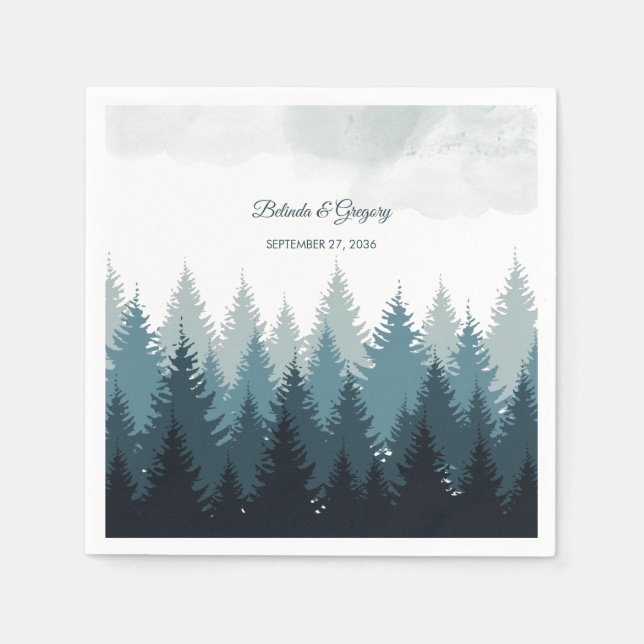 Guardanapo De Papel Casamento Russo da Floresta de Aquarela Pine Tree (Frente)