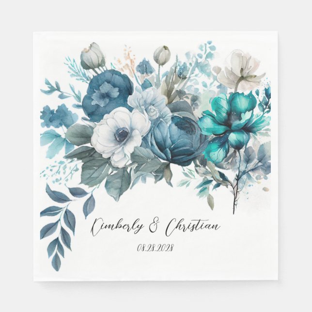 Guardanapo De Papel Casamento Russo de Pequim Azul e Teal (Frente)