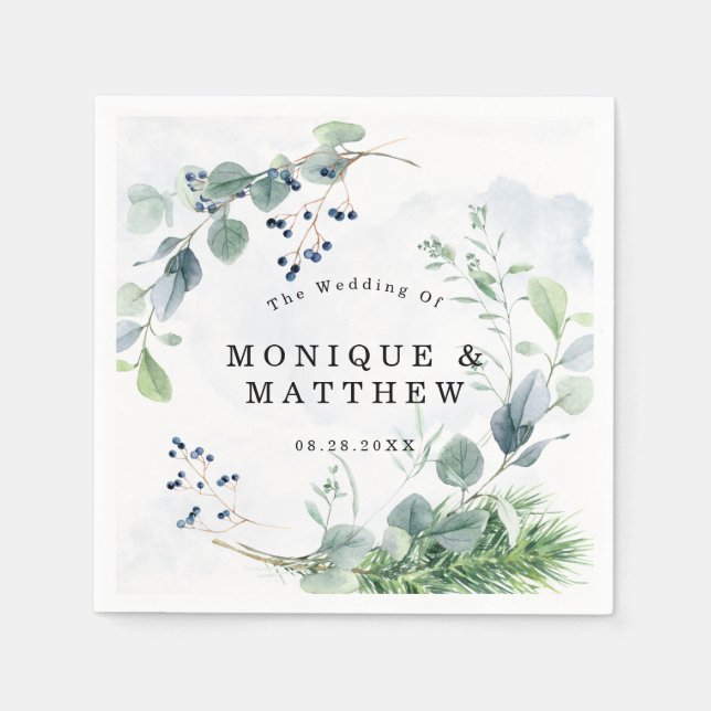 Guardanapo De Papel Casamento Russo Dusty Blue Eucalyptus Greenery (Frente)