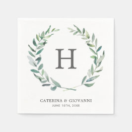 Guardanapo De Papel Casamento Russo Elegante Monograma Wreath Greenery