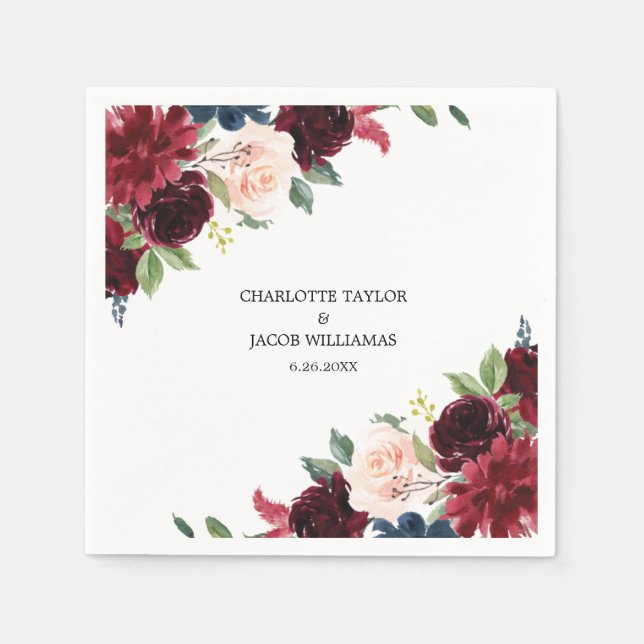 Guardanapo De Papel Casamento Russo Floral Azul Marinho Blush (Frente)