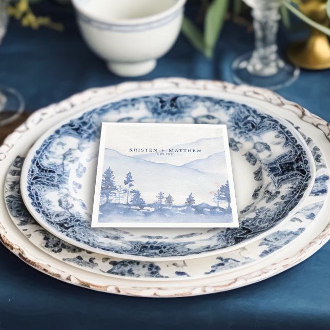Guardanapo De Papel Casamento Russo por Aquarela Azul Montanha (Our Blue Mountain Watercolor Napkins are not just a wedding utility, but a celebration of art.)