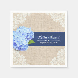 Guardanapo De Papel Casamento Rustic Blue Hydrangea Lace & Burlap