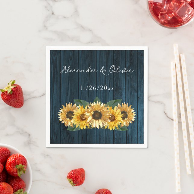 Guardanapo De Papel Casamento Rustic Blue Sunflower Napkins (Insitu)