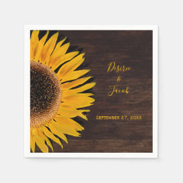 Guardanapo De Papel Casamento Rustic Brown Wood Amarelo Sunflower