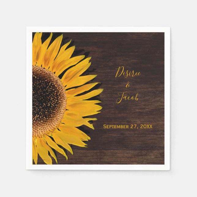 Guardanapo De Papel Casamento Rustic Brown Wood Amarelo Sunflower (Frente)