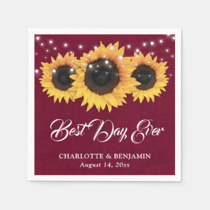 Guardanapo De Papel Casamento Rustic Burgundy Burlap Sunflower