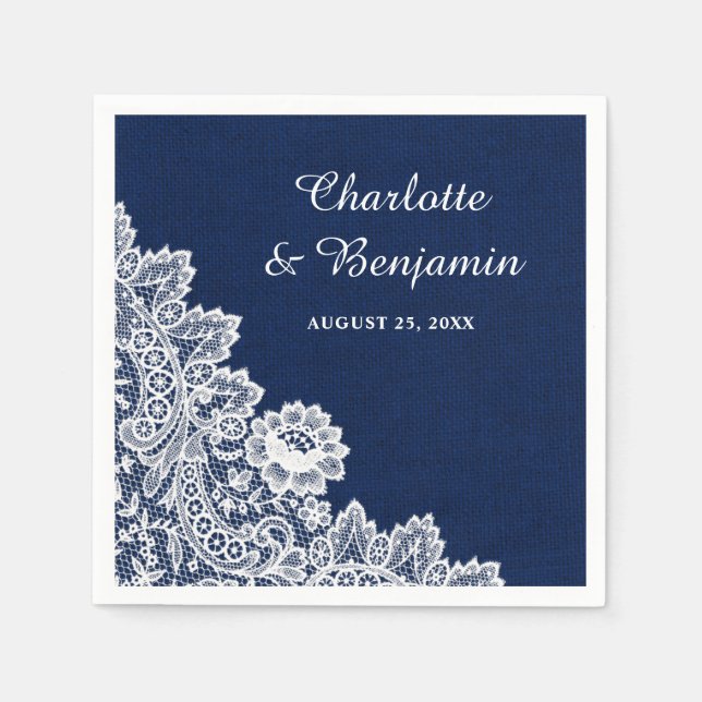 Guardanapo De Papel Casamento Rustic Burlap e Lace Marinho Blue (Frente)