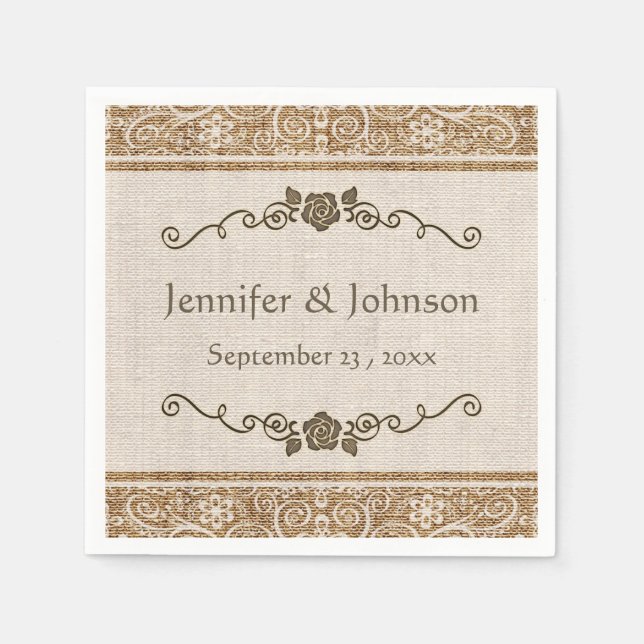 Guardanapo De Papel Casamento Rustic Burlap Lace (Frente)