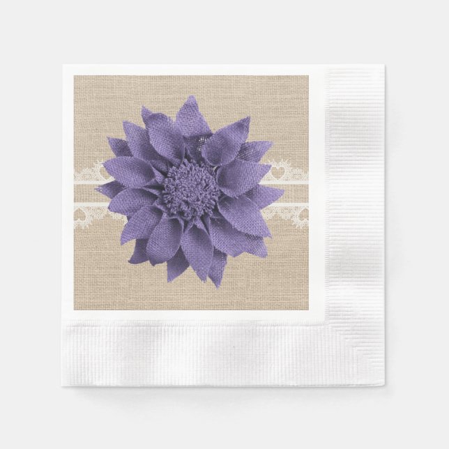 Guardanapo De Papel Casamento Rustic Burlap Lavanda Flower (Frente)