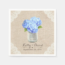 Guardanapo De Papel Casamento Rustic Burlap Mason Jar Blue Hydrangea