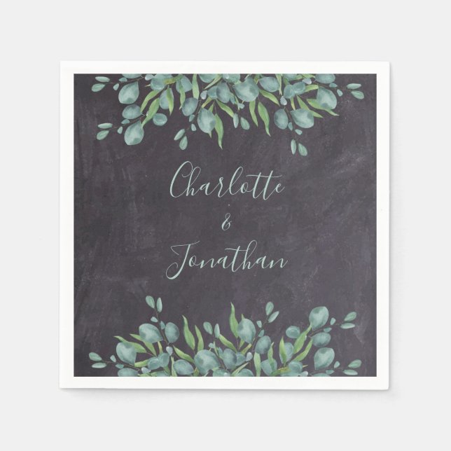 Guardanapo De Papel Casamento Rustic Chalkboard Eucalyptus Greenery (Frente)