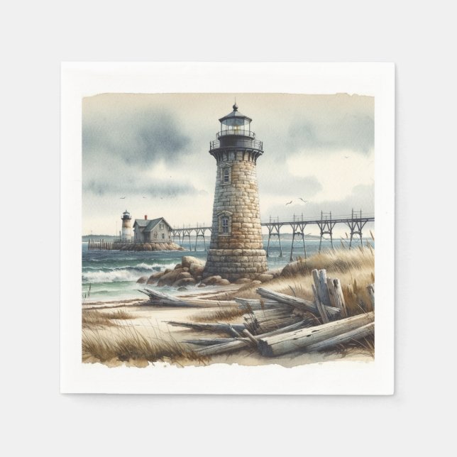 Guardanapo De Papel Casamento Rustic Coastal Lighthouse Seaside Beach (Frente)