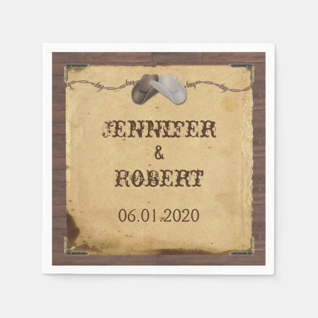 Guardanapo De Papel Casamento Rustic Country Cowboy Chapéu Napkin (Frente)