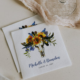 Guardanapo De Papel Casamento Rustic Country Marinho Blue Sunflower Bo