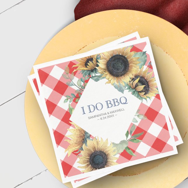 Guardanapo De Papel Casamento Rustic Country Sunflower Red Gingham Bar (Criador carregado)
