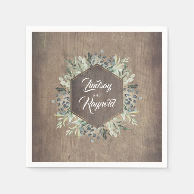 Guardanapo De Papel Casamento Rustic Country Wood and Greenery (Frente)