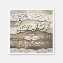 Guardanapo De Papel Casamento Rustic Country Wood Love Rope Burlap Lac