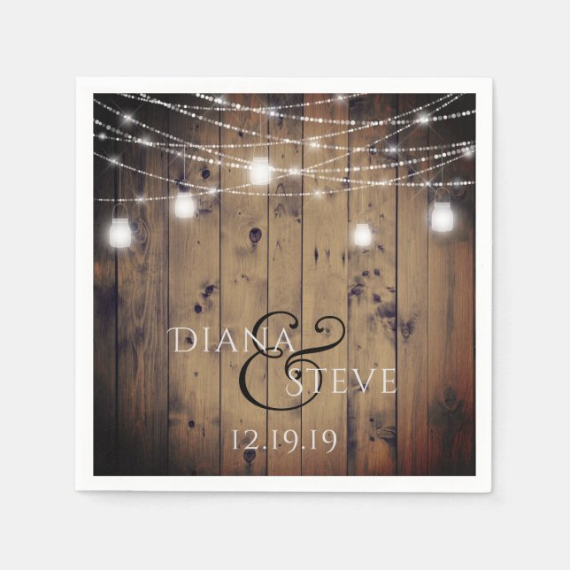 Guardanapo De Papel Casamento Rustic Country Wood Mason Jar (Frente)