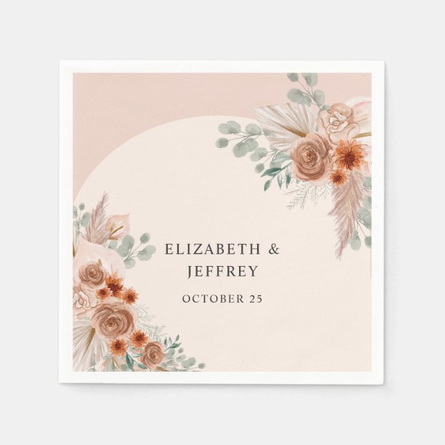 Guardanapo De Papel Casamento Rustic Elegant Boho Terracotta Pampas (Frente)