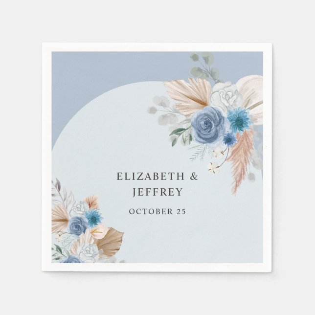 Guardanapo De Papel Casamento Rustic Elegante Boho Dusty Blue Pampas (Frente)