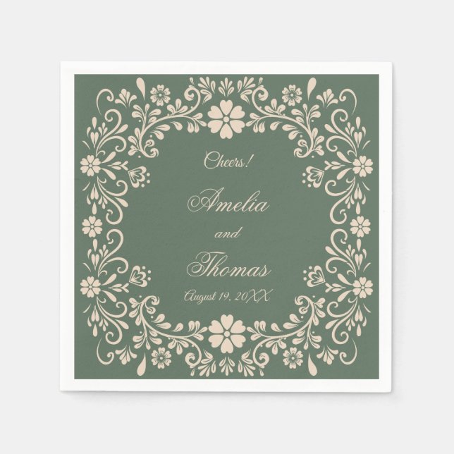 Guardanapo De Papel Casamento Rustic Green Flowers (Frente)