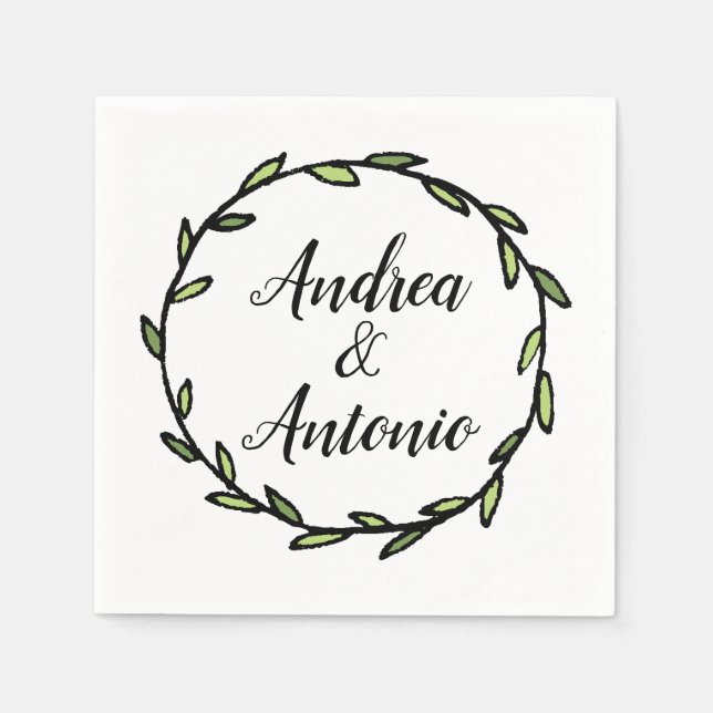 Guardanapo De Papel Casamento Rustic Green Leafy Wreath (Frente)