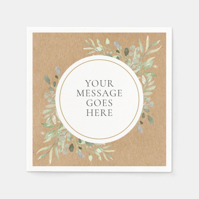 Guardanapo De Papel Casamento Rustic Kraft Boho Eucalyptus Greenery (Frente)