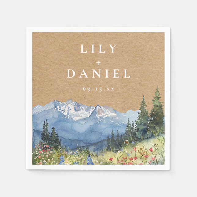 Guardanapo De Papel Casamento Rustic Kraft Mountain Wildflower (Frente)