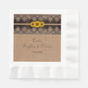 Guardanapo De Papel Casamento Rustic Lace Burlap Wood