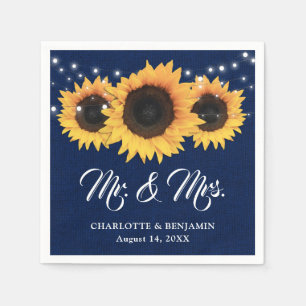Guardanapo De Papel Casamento Rustic Marinho Blue Burlap Sunflower