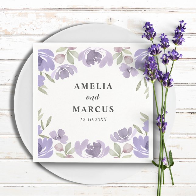 Guardanapo De Papel Casamento Rustic Purple Floral Watercolor (Criador carregado)