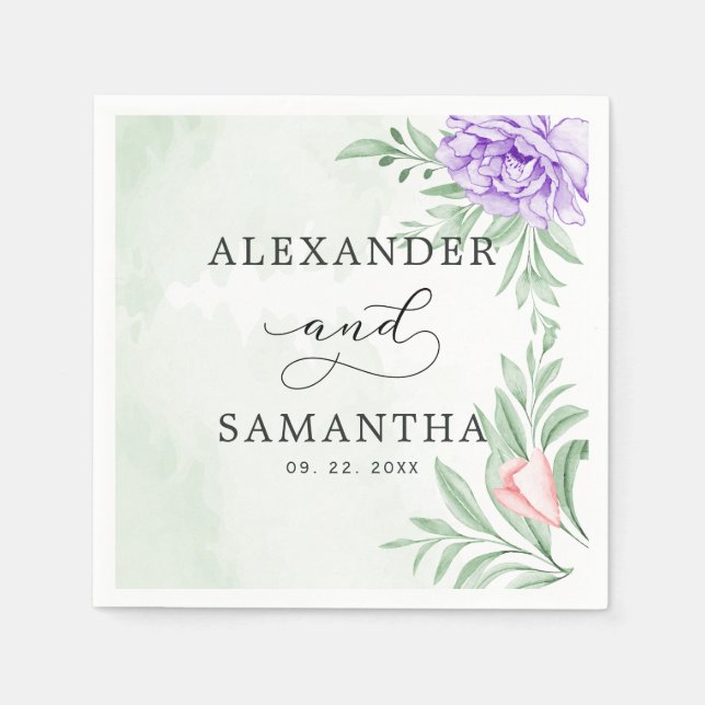 Guardanapo De Papel Casamento Rustic Purple Rosa Floral Eucalyptus Boh (Frente)