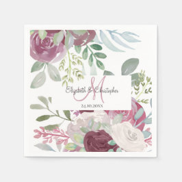 Guardanapo De Papel Casamento Rustic Rosa Floral Watercolor Burgundy