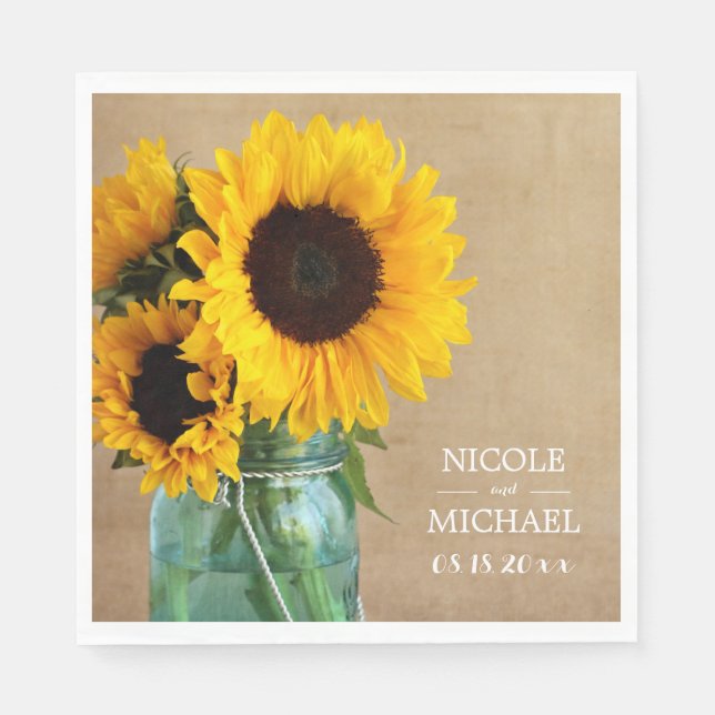 Guardanapo De Papel Casamento Rustic Sunflower Mason Jar Country (Frente)